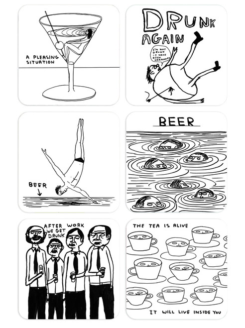Funny Pack of 6 Coasters By David Shrigley