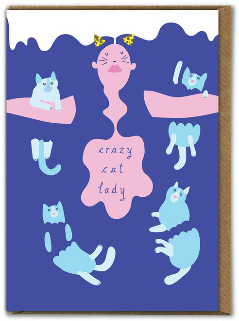 Blue Hair Crazy Cat Lady Birthday Card By Fran Hooper