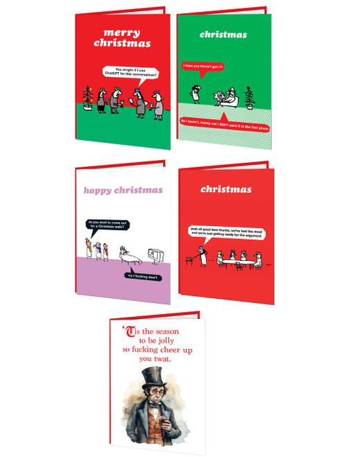 Rude Christmas Card Pack 'Misfits' - 5 Mixed Design Cards By Modern Toss