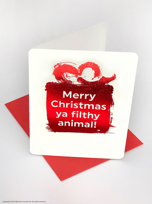 Funny Christmas Card (Red Foiled) Filthy Animal