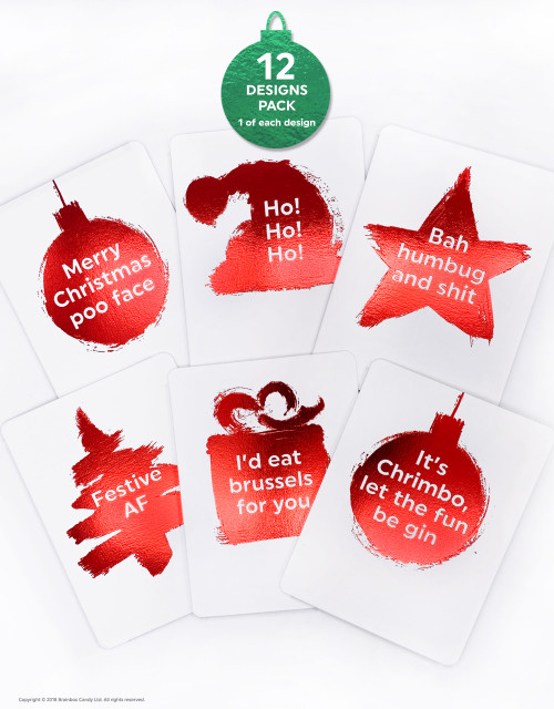 Funny Christmas Card Pack of 12 (Red Foiled) A6 Cards