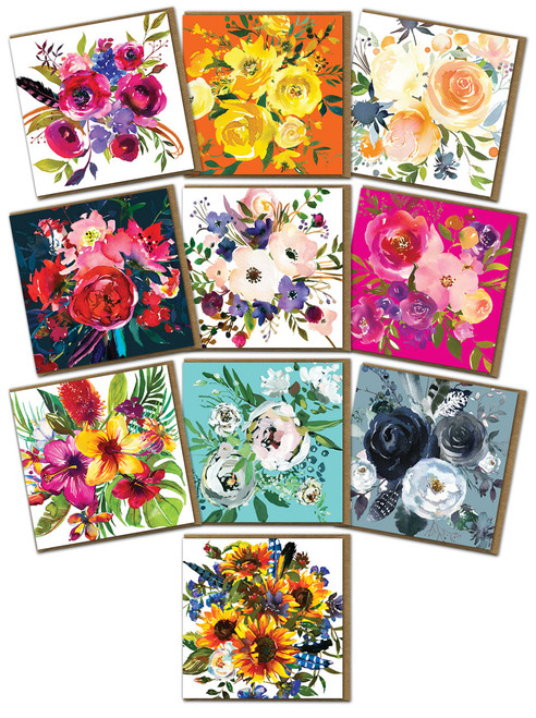 Floral Blank Greetings Cards - Pack of 10 (Different Designs)