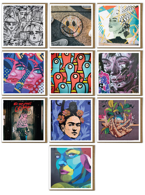 Lovely Pack of 10 Street Art/Graffiti Themed Blank Greeting Cards (Pack B)