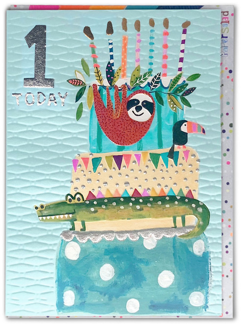 Cute 1st Birthday Card - Blue Sloth By Paper Salad
