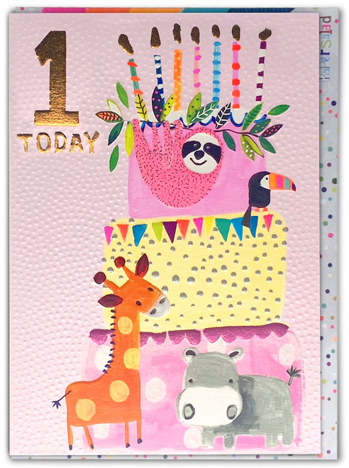 1st Birthday Card - Age 1 Pink Sloth By Paper Salad