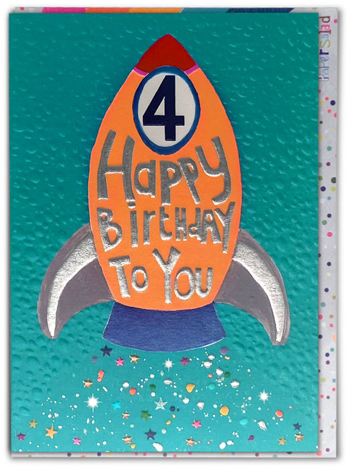 4th Birthday Card - Age 4 Rocket By Paper Salad
