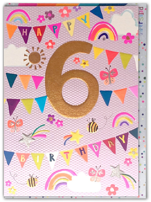 6th Birthday Card - Age 6 Pink Bunting By Paper Salad