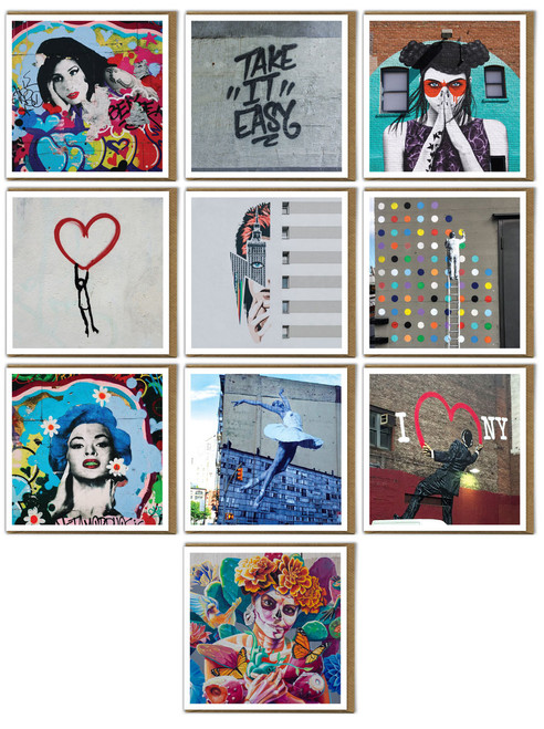 Lovely Pack of 10 Street Art/Graffiti Themed Blank Greeting Cards (Pack A)