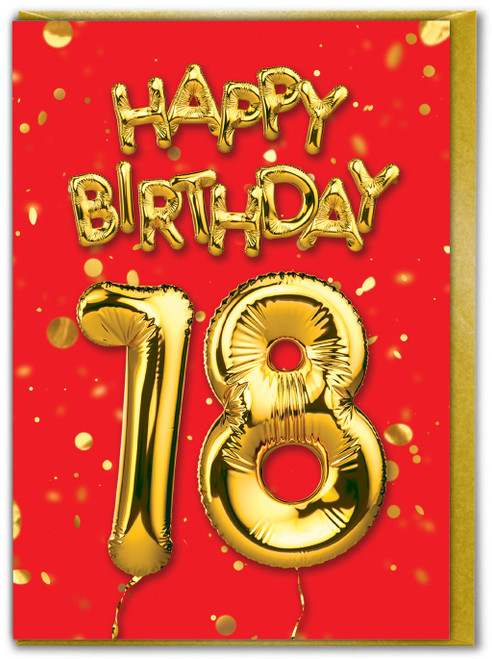 18th Birthday Card - Age 18 Balloon Red