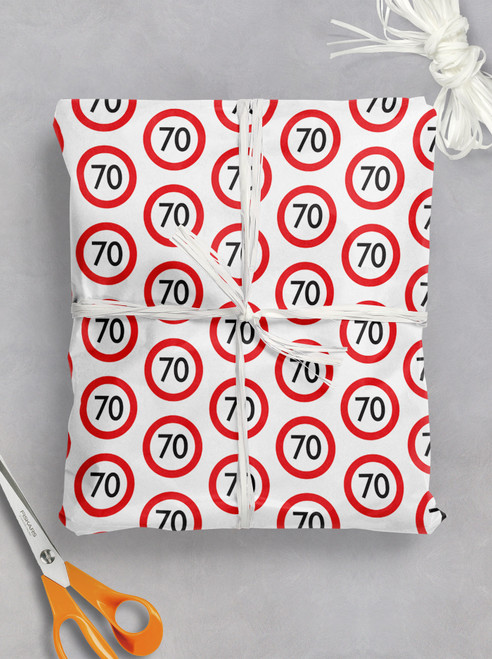 Age Gift Wrap - 70th Birthday Wrapping Paper (Warning)