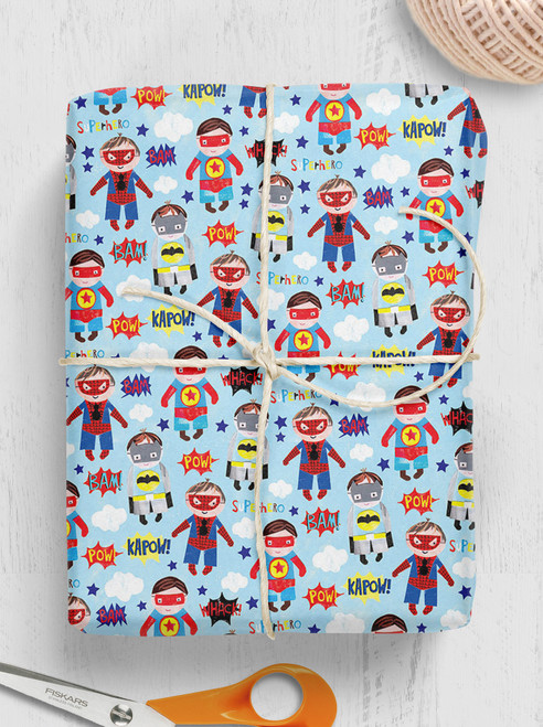 Children's Gift Wrap - Superheroes Boys Wrapping Paper By Glick