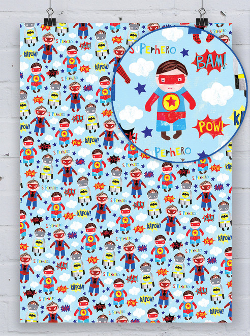 Children's Gift Wrap - Superheroes Boys Wrapping Paper By Glick