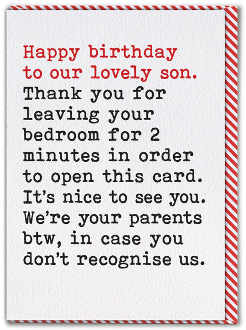Funny Son Birthday Card Nice To See You By Brainbox Candy