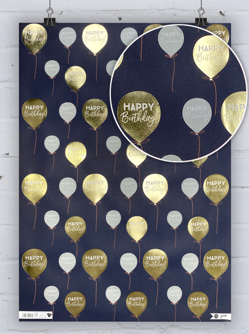 Luxury Gift Wrap - Blue & Gold Balloon Wrapping Paper By Glick