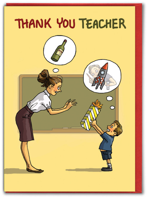 Funny Thank You Teacher Card - Wine By Bryony Walters