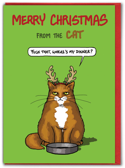 Rude Christmas Card - Merry Christmas From The Cat - F That By Bryony Walters