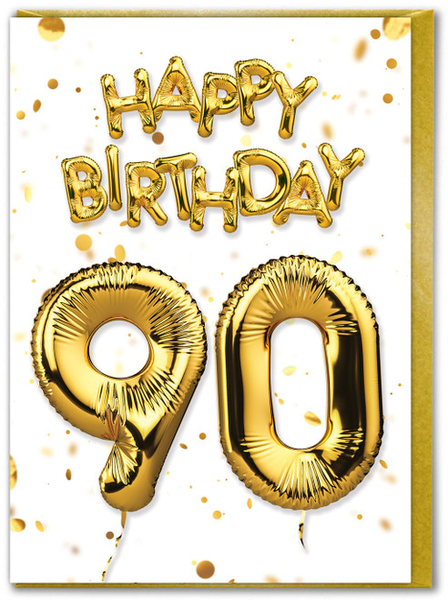 90th Birthday Card - Age 90 Balloon Gold