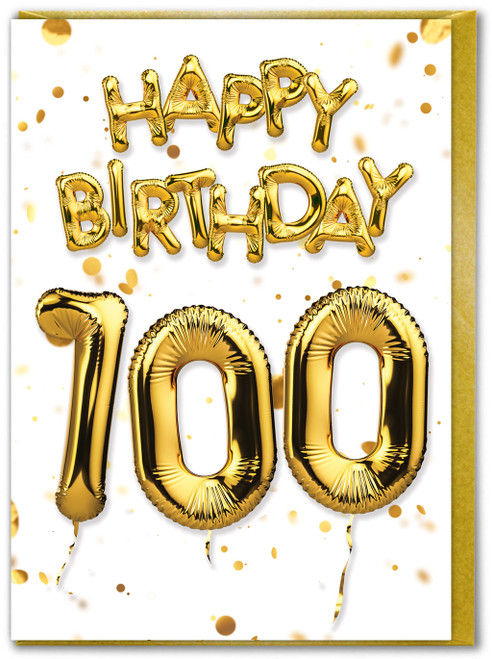 100th Birthday Card - Age 100 Balloon Gold