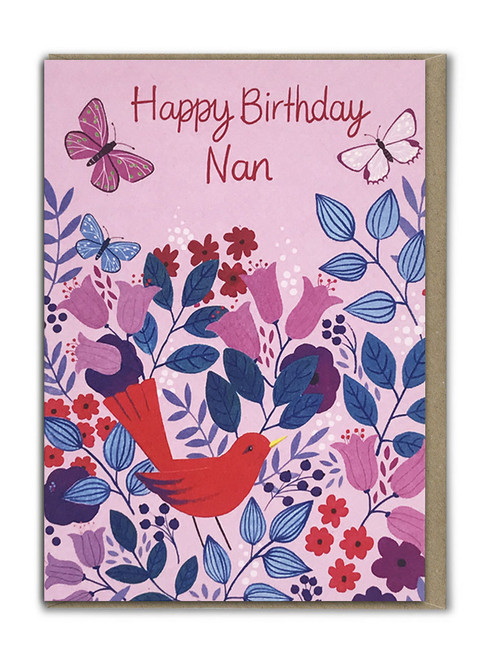 Nan Birthday Card Flowers and Bird By Earlybird