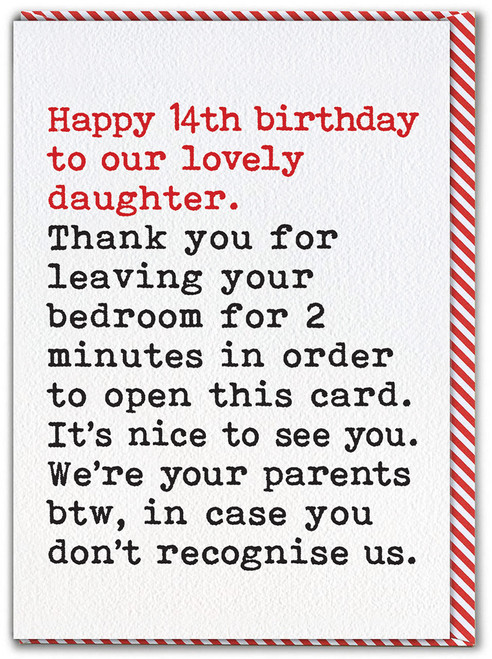 Funny Birthday Card 14th Daughter Nice To See You By Brainbox Candy