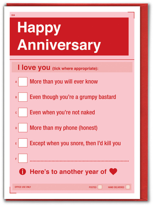 Funny Anniversary Card - I Love You... By Brainbox Candy