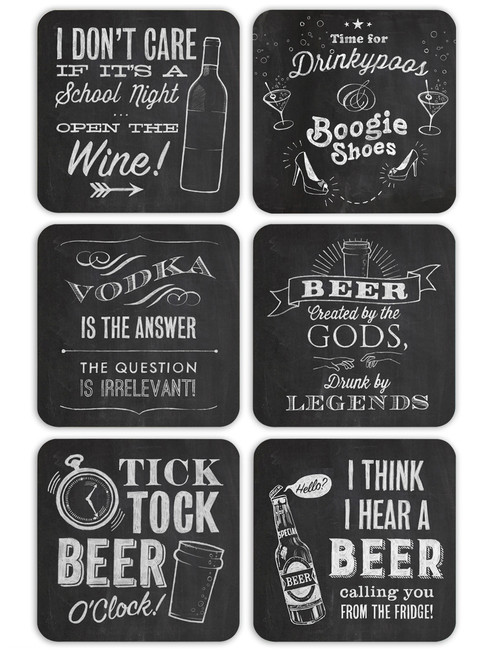 Funny Pack of 6 Chalk Board Style Coasters