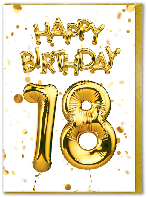 18th Birthday Card - Age 18 Balloon Gold