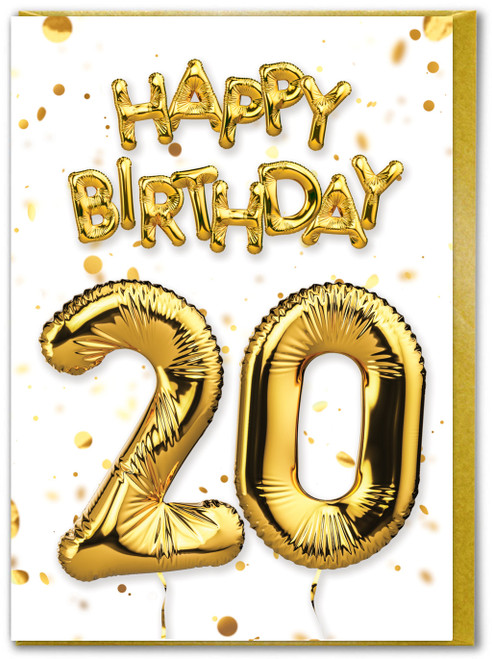 20th Birthday Card - Age 20 Balloon Gold By Brainbox Candy