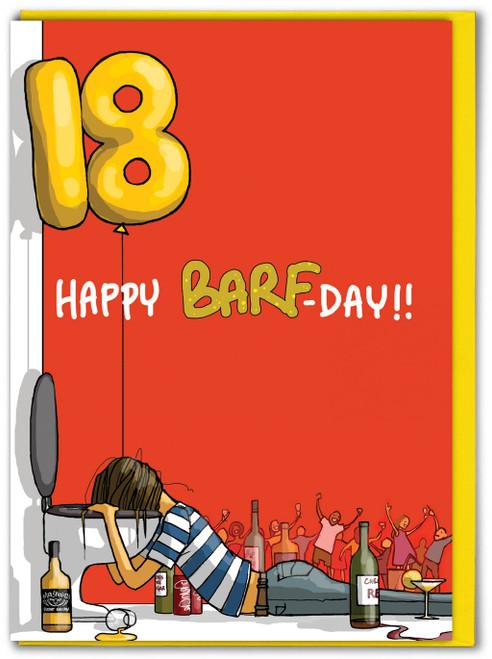 Funny 18th Birthday Card - Age 18 Barfday By Bryony Walters
