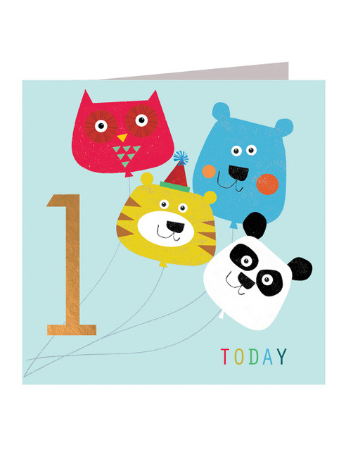 Cute 1st Birthday Card - Age 1 Animal Balloons By Kali Stileman