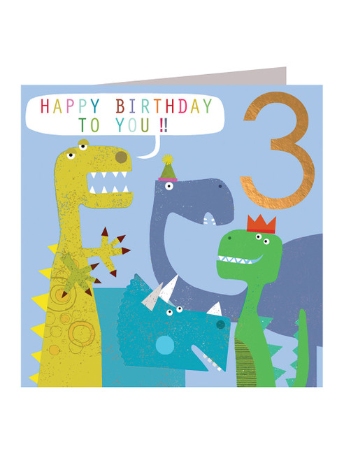 Cute 3rd Birthday Card - Age 3 Dinosaurs By Kali Stileman