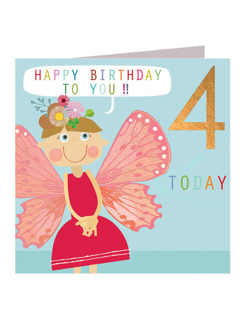 Cute 4th Birthday Card - Age 4 Butterfly Dress Up By Kali Stileman