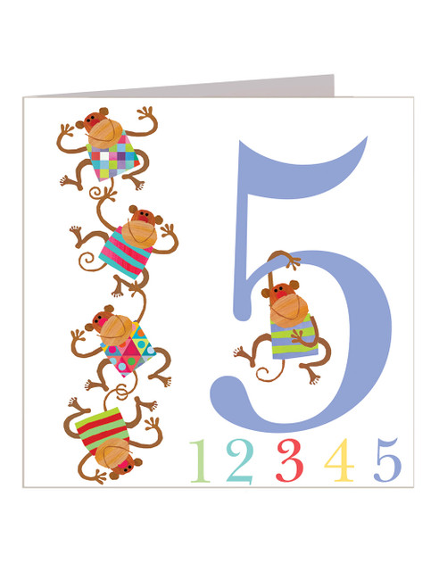 Cute 5th Birthday Card - Age 5 Monkeys By Kali Stileman