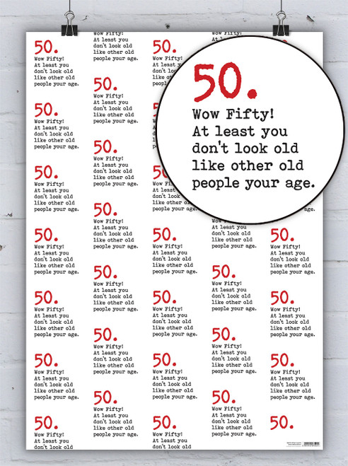 Age Gift Wrap - Wow Fifty! Funny 50th Birthday Wrapping Paper