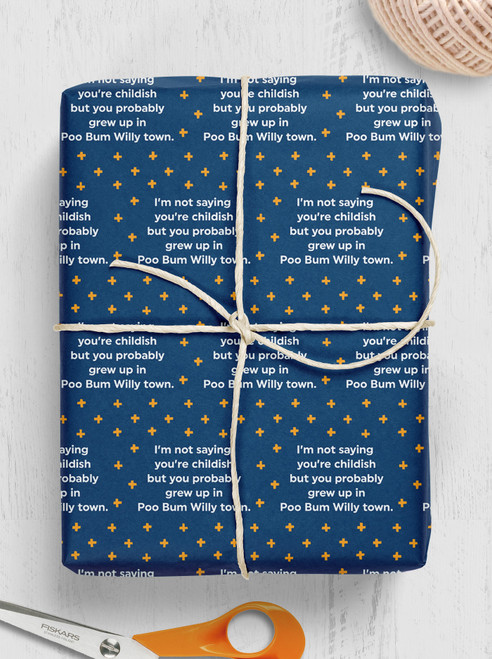 Funny Gift Wrap - Childish Poo Bum Willy Town Wrapping Paper