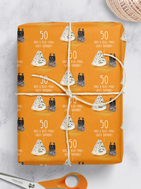 Age Gift Wrap - Funny Blue-ming Grate 50th Birthday Wrapping Paper By Brainbox Candy