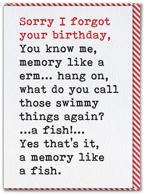 Funny Belated Birthday Card - Memory Like a Fish By Brainbox Candy