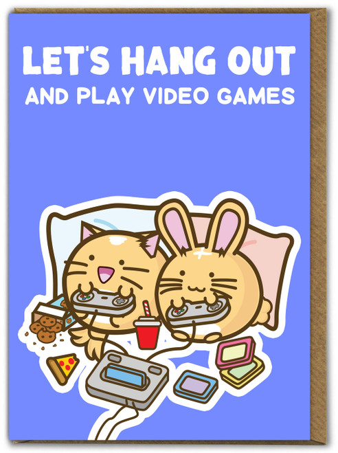 Cute Kawaii Birthday Card - Let's Hang Out By Fuzzballs