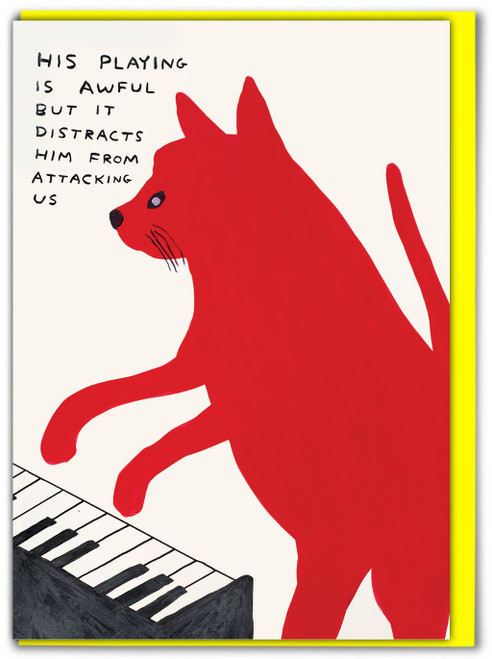 Funny David Shrigley Piano Playing Cat Birthday Card