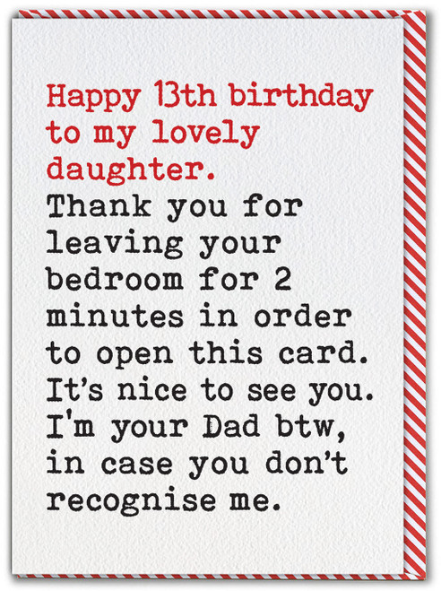 Funny Daughter 13th Birthday Card From Dad By Brainbox Candy