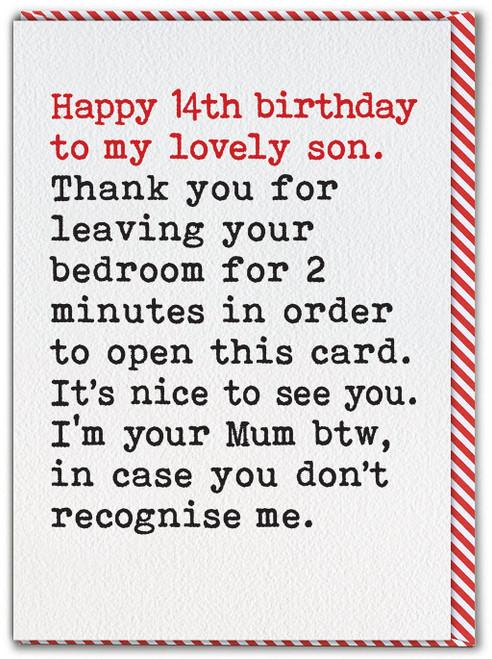 Funny Son 14th Birthday Card From Mum By Brainbox Candy