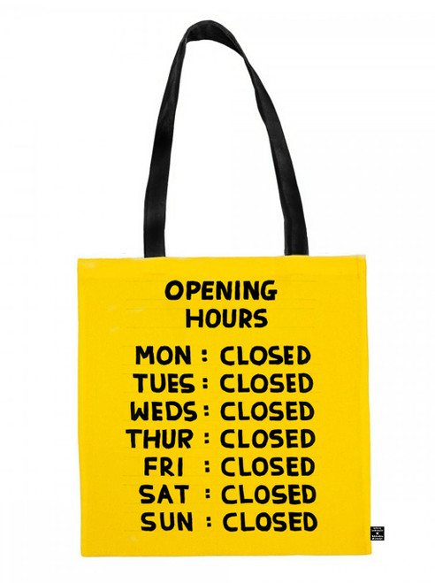 Funny Tote Bag - Opening Hours By David Shrigley