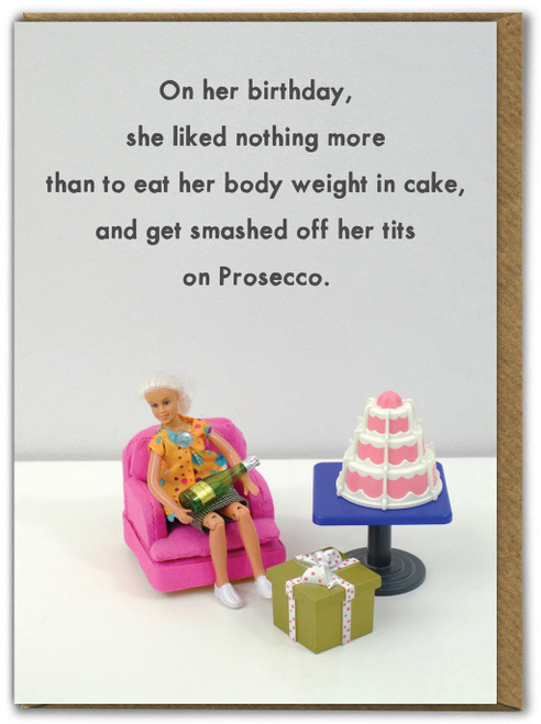 Funny Birthday Card Prosecco and Cake By Bold and Bright