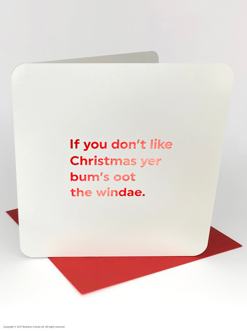 Funny Christmas Card (Red Foiled) Yer Bum's Oot The Windae By Brainbox Candy