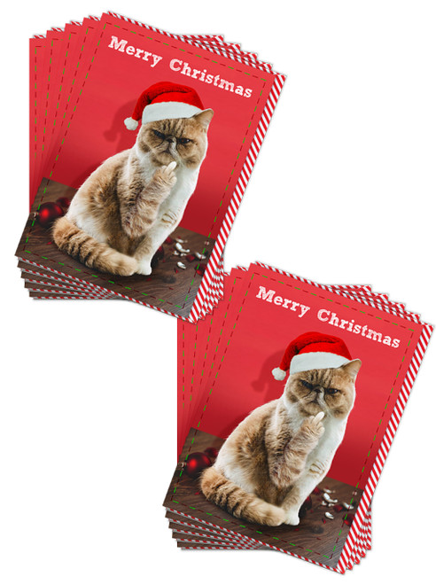 Rude Pack of 10 Merry Christmas Cat Finger Christmas Cards