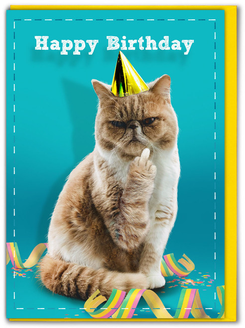 Funny  Birthday Card - Happy Birthday Cat Finger