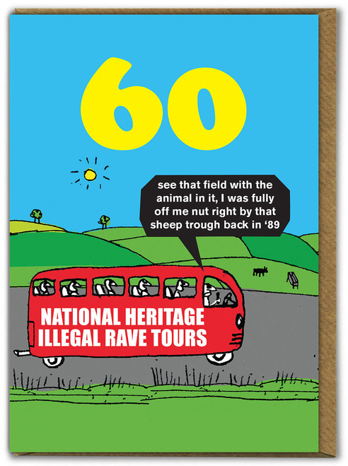 Funny 60th Birthday Card - Age 60 Illegal Rave Tours By Modern Toss