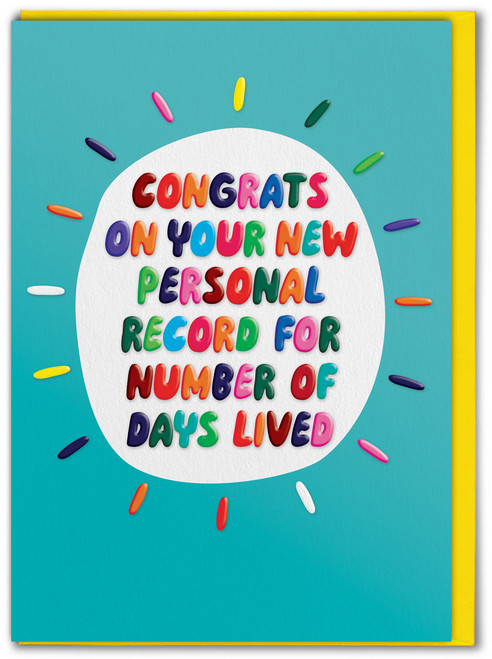 Funny (Embossed) Birthday Card - Personal Record By Brainbox Candy