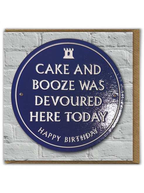 Funny (Embossed) Birthday Card - Cake & Booze