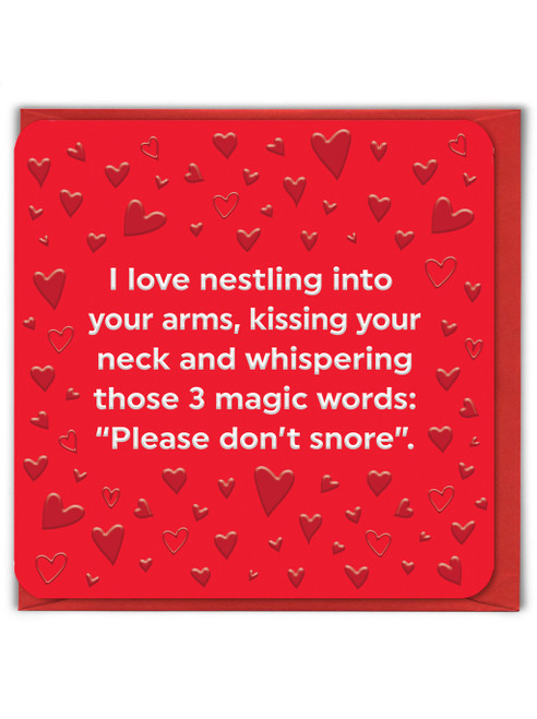 Funny Embossed Valentine’s Day Card Please Don't Snore